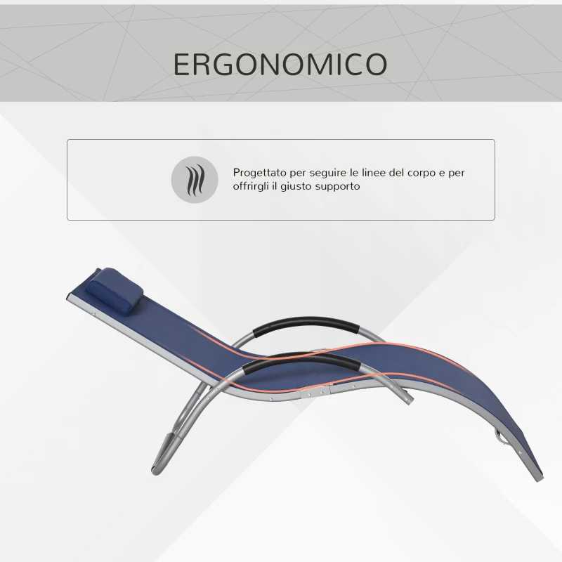Outsunny Lettino Prendisole in Alluminio, Sedia Sdraio da Giardino in Textilene con Poggiatesta Rimovibile