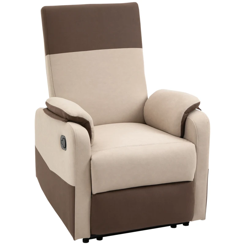 HOMCOM Sillón Relax Reclinable Manual Hasta 145° Tapizado en Poliéster con Reposapiés Retráctil Carga 120 kg para Salón Oficina Dormitorio 75x89x105 cm Marrón y Beige