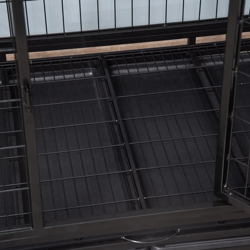 PawHut Cage pour chien animaux cage de transport sur roulettes 2 portes verrouillables plateau amovible max. 50 Kg  109L x 76l x 87H cm noir