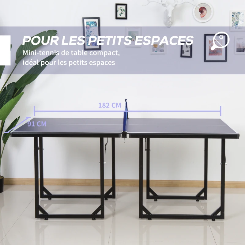 HOMCOM Table de tennis de table table de ping-pong avec filet se transforme en 2 tables pieds pliables, 182 x 91 x 76 cm bleu