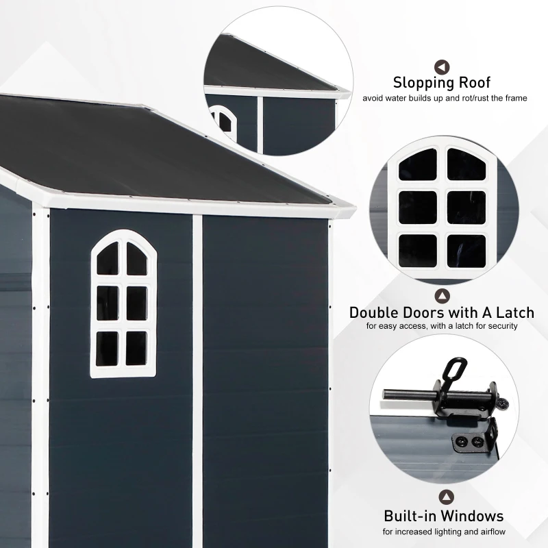 Outsunny 6.5ft x 6.5ft Plastic Garden Storage Shed Waterproof Outdoor Patio Equipment Tool Storage w / Latch & Window - Grey