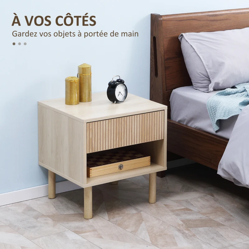 HOMCOM Lot de 2 tables de chevet table de nuit avec tiroirs et niches, style moderne, dim. 47 x 47 x 50 cm, bois naturel