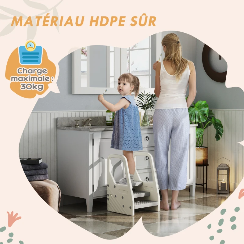 AIYAPLAY Marchepied enfant escabeau 3 marches pour enfants hauteurs réglables de 3 à 2 marches 43 x 42 x 65,5 cm gris
