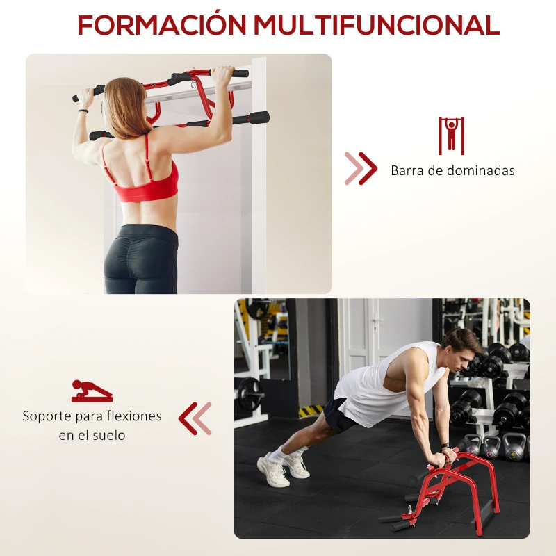 SPORTNOW Barra de Dominadas de Pared Carga 150 kg para Ejercicio y Entrenamiento en Casa Gimnasio Rojo y Negro