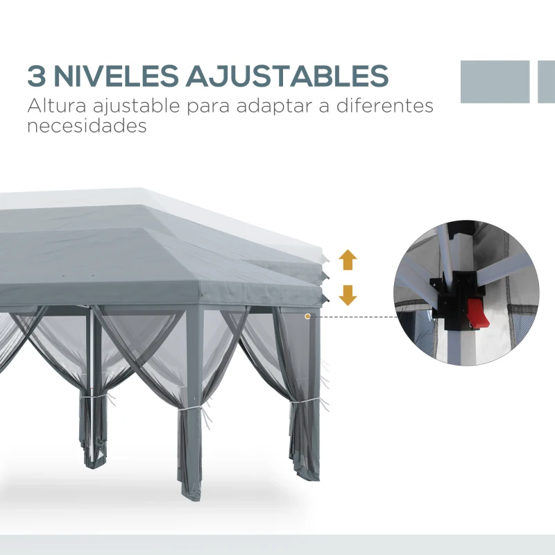 Outsunny Carpa Plegable Pop-Up Gazebo 6x3 m con 6 Paredes Laterales de Malla Anti-UV y Bolsa de Transporte Gris