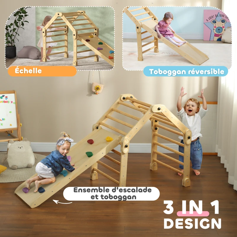 AIYAPLAY 3 en 1 Echelle d'escalade avec toboggan rampe, jouet d'escalade pliable pour enfants 18-48 mois charge 50 Kg