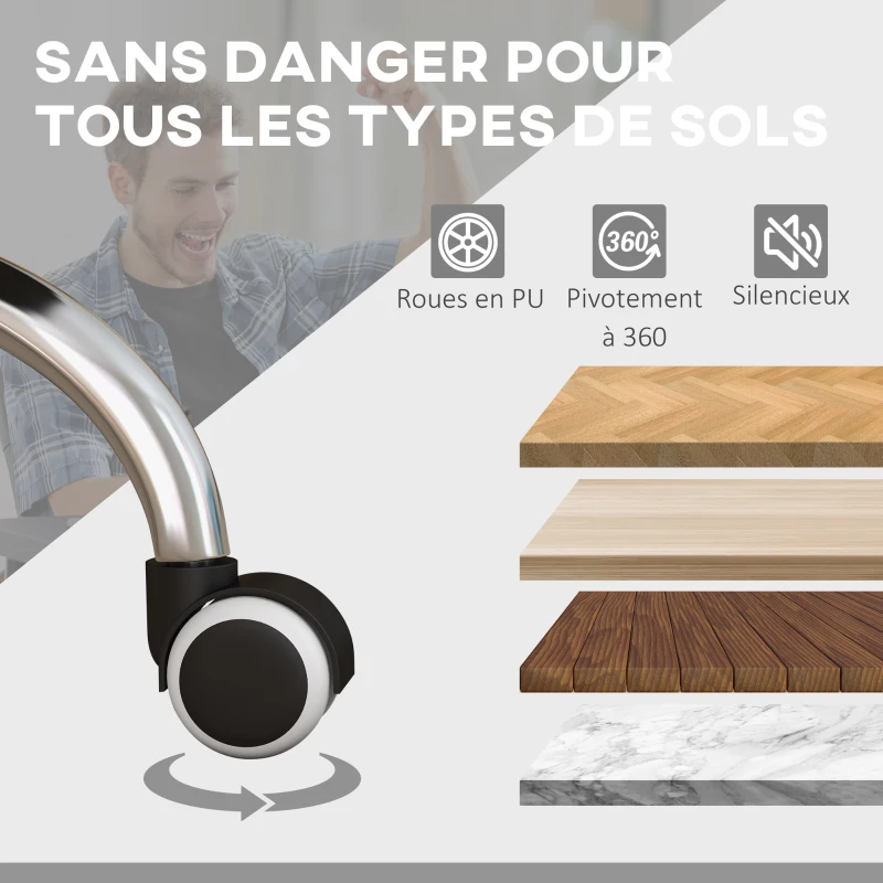 Vinsetto Fauteuil chaise de bureau massant chauffant inclinable avec repose-pieds intégré 5 roulettes gris