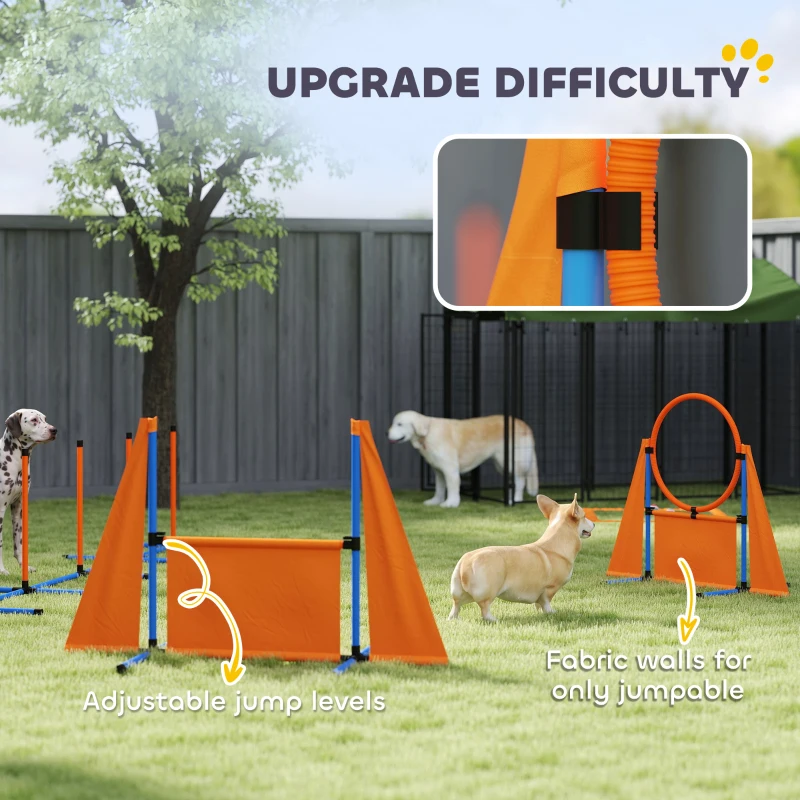 PawHut 6-Piece Dog Agility Equipment Set with Weave Poles, Jump Ring, Hurdle, Pause Box, Bag, Orange