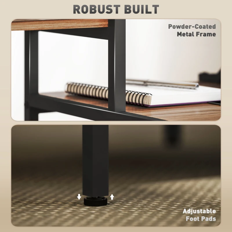 HOMCOM Computertafel met Monitorstandaard en 4-laags Rek, Industrieel Ontwerp, Bruin