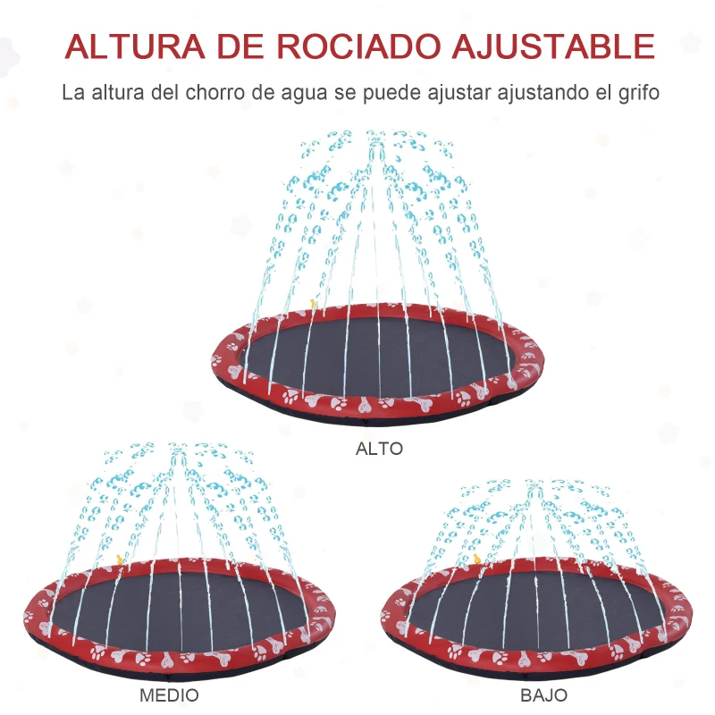 PawHut Tapete de Juegos de Agua Redondo Ø170 cm con Bonito Estampado y Superficie Antideslizante para Perros Rojo y Azul