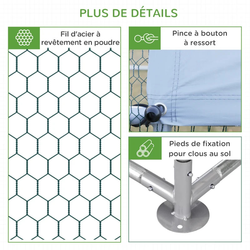 PawHut Enclos poulailler chenil volière extérieur 12 m² - parc grillagé dim. 4L x 3l x 2H m - espace couvert - acier galvanisé