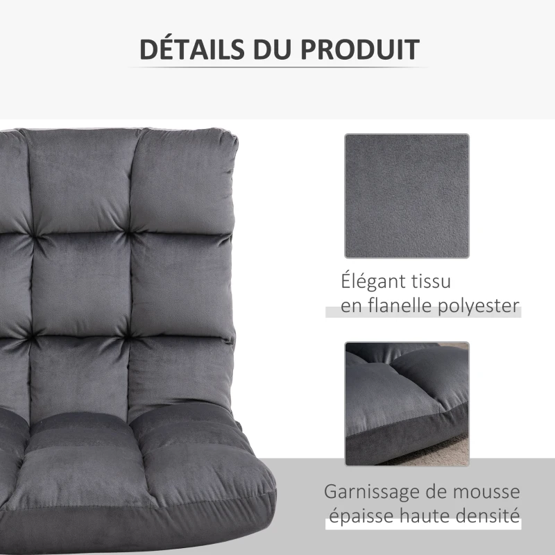 HOMCOM Fauteuil Convertible Fauteuil Paresseux Grand Confort Inclinaison Dossier Multipositions 90°-180° Flanelle Polyester capitonné Gris foncé
