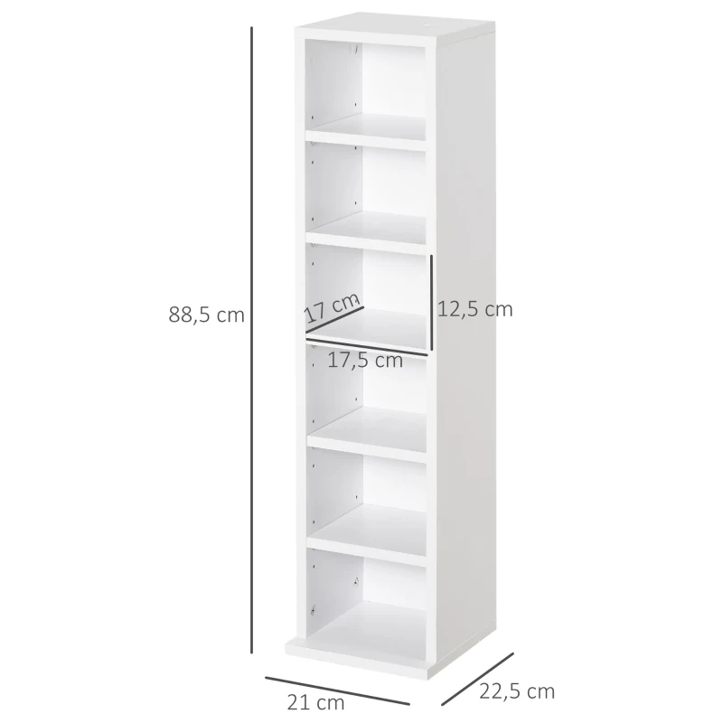 HOMCOM 2 Estanterías para CD o DVD con 12 Compartimentos para 204 CD's y Estante Ajustable 21x22,5x88,5 cm Blanco