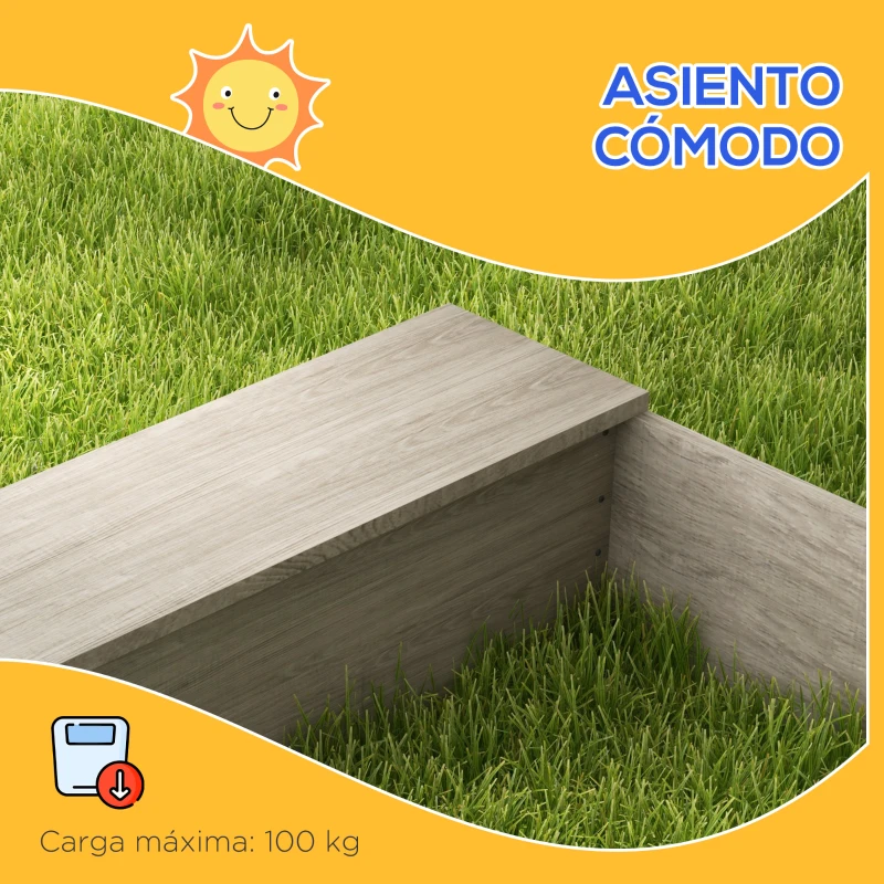 Outsunny Arenero Infantil con 2 Asientos 2 Cajas para Plantar y Juguete de Cocina para Patio Jardín 154x80x60 cm Gris