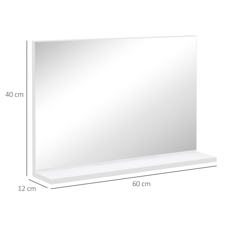 kleankin Specchio Bagno da Parete con Mensola Design Moderno e Multiuso, 60x12x40 cm, Bianco