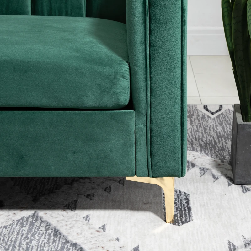 HOMCOM Canapé 3 Places Style Art Déco piètement Acier doré revêtement Velours Vert Sapin