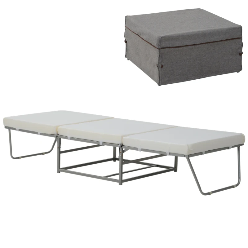 HOMCOM Divano Letto Design 2-in-1 Pieghevole 3 Cuscini Imbottiti Pelle, Cotone, Ferro, Spugna Grigio 192x69x37cm Max:150kg