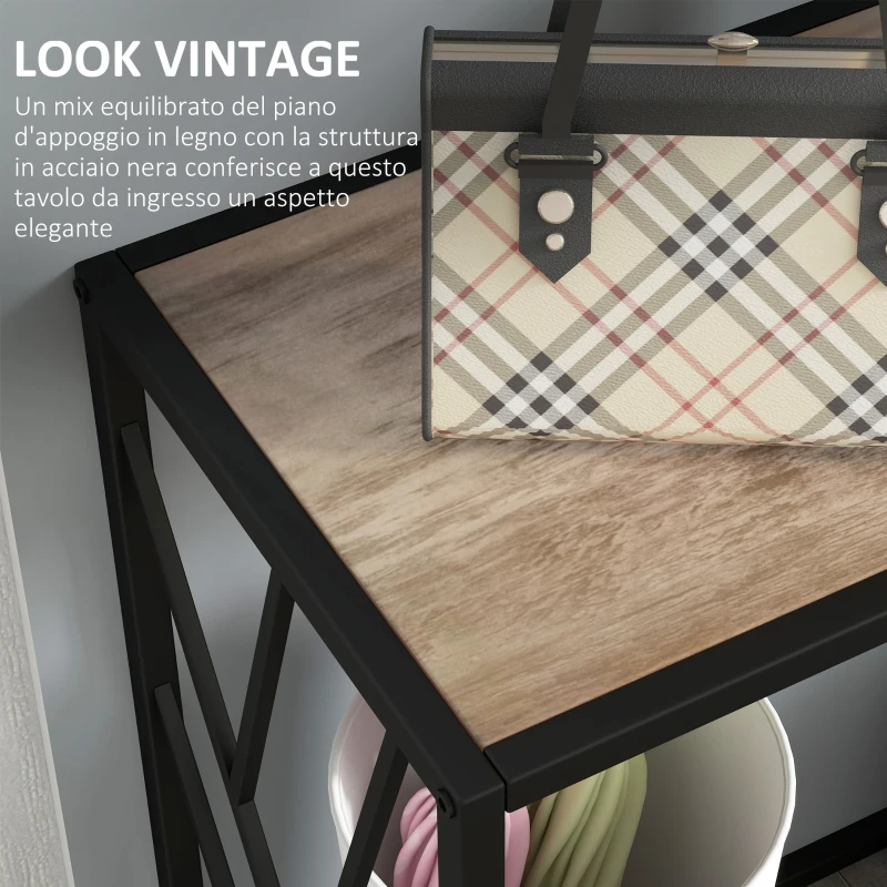 HOMCOM Tavolo Consolle da Ingresso in Stile Industriale, Mobile Vintage in Acciaio e Legno, 120x35x75cm, Marrone