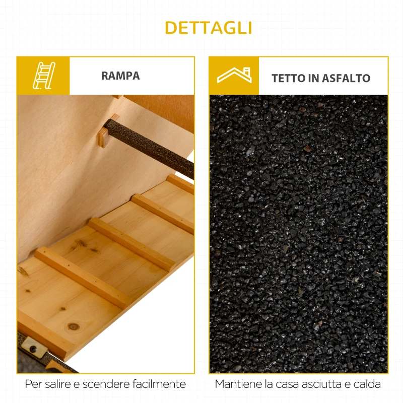 PawHut Gabbia per Conigli con Rampa e Area Aperta, Conigliera in Legno e Metallo su 2 Livelli, Giallo Chiaro, 89.5x45x81cm