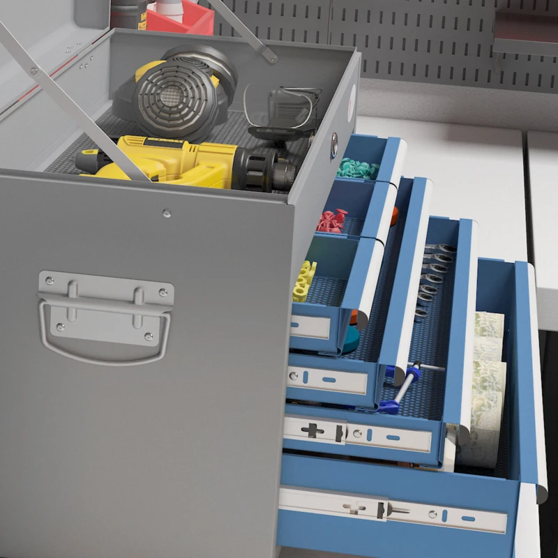 DURHAND Caisse boite à outils en métal avec 6 tiroirs et 1 plateau supérieur, verrouillable avec 2 clés fournies, 2 poignées