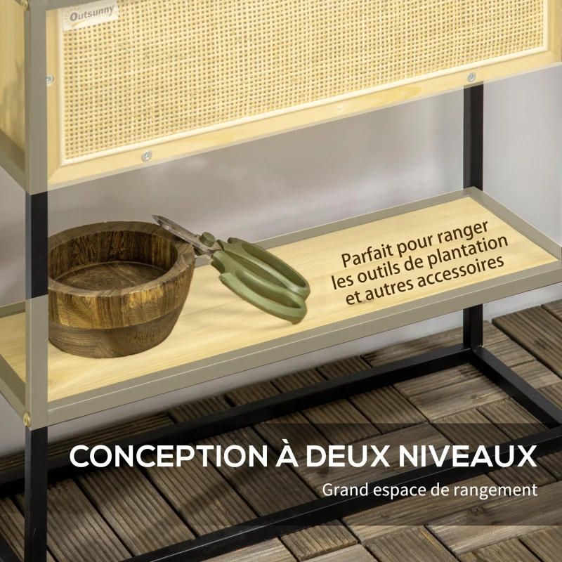 Outsunny Jardinière sur pieds rectangulaire avec étagère inférieure carré potager extérieur métal et bois 55 x 20 x 56 cm