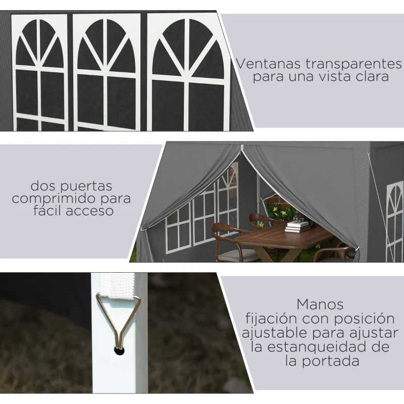 Outsunny Carpa Plegable Pop-up 3x3 m con 4 Paredes Laterales Anti-UV y Bolsa de Transporte Gris(m-8)