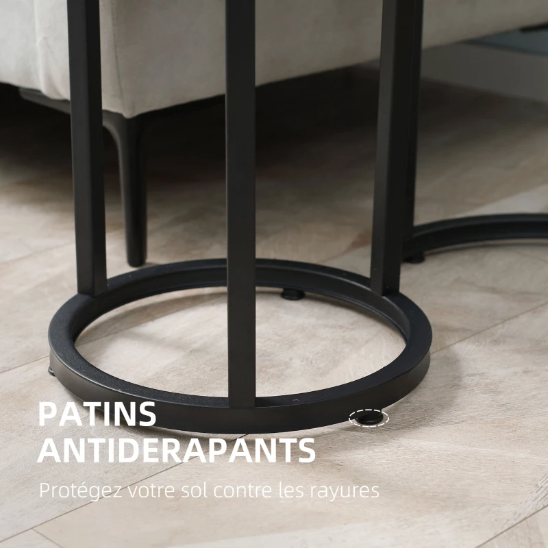 HOMCOM Lot de 2 tables d'appoint tables gigognes tables basses modulables style industriel - plateau aspect bois et pieds en métal noir