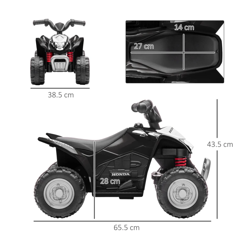 AIYAPLAY Quad Elettrico per Bambini 18-36 Mesi con Luci LED, Clacson e Pedali, 65.5x38.5x43.5 cm, Nero