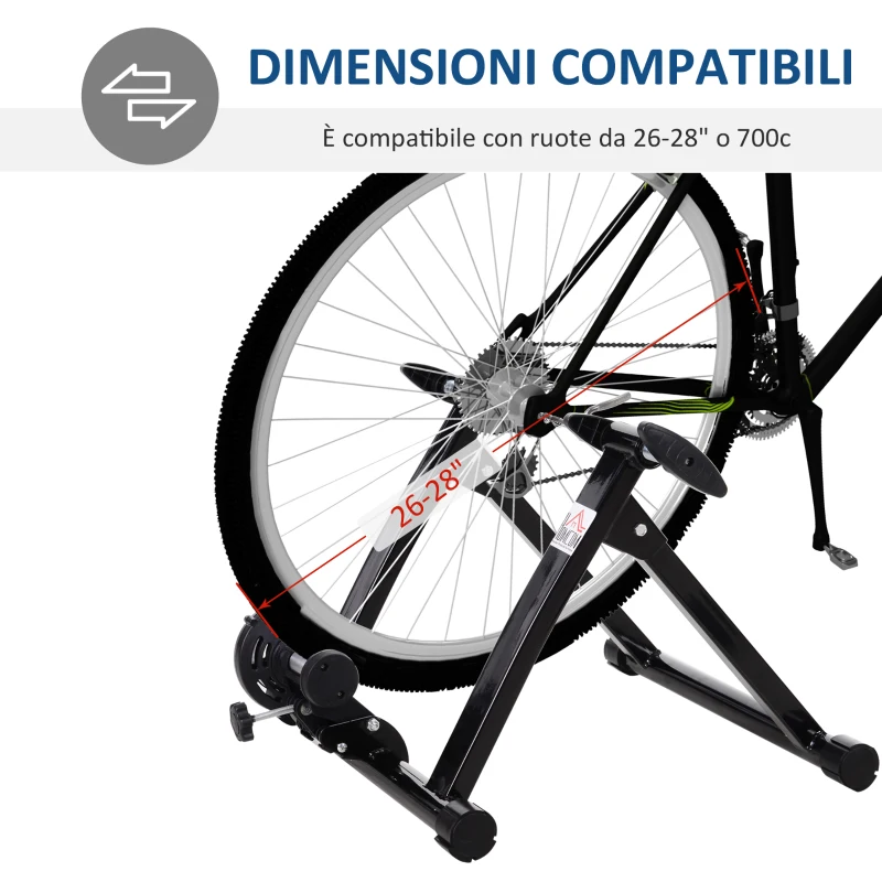 HOMCOM Rulli per Bici da Corsa Pieghevole in Acciaio, Rullo per Bicicletta Allenamento Salvaspazio per Casa, 54.5x47.2x39.1cm Nero