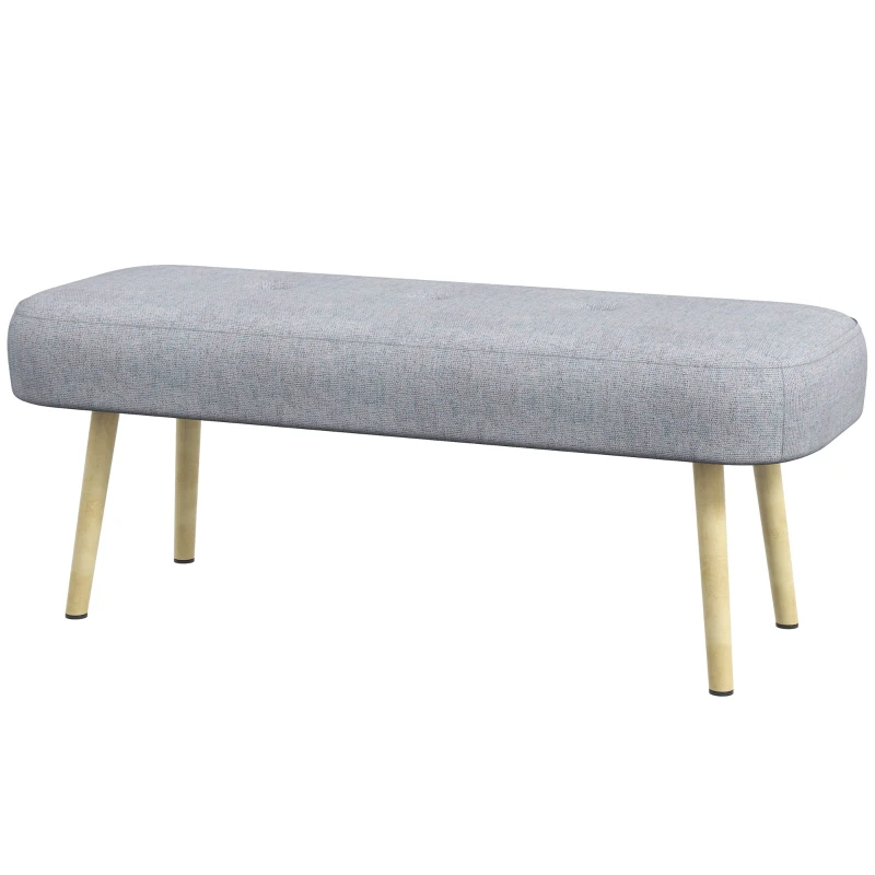 HOMCOM Panca Imbottita Fondo Letto in Tessuto con Gambe in Acciaio Effetto Legno, 114x38x45cm, Grigio