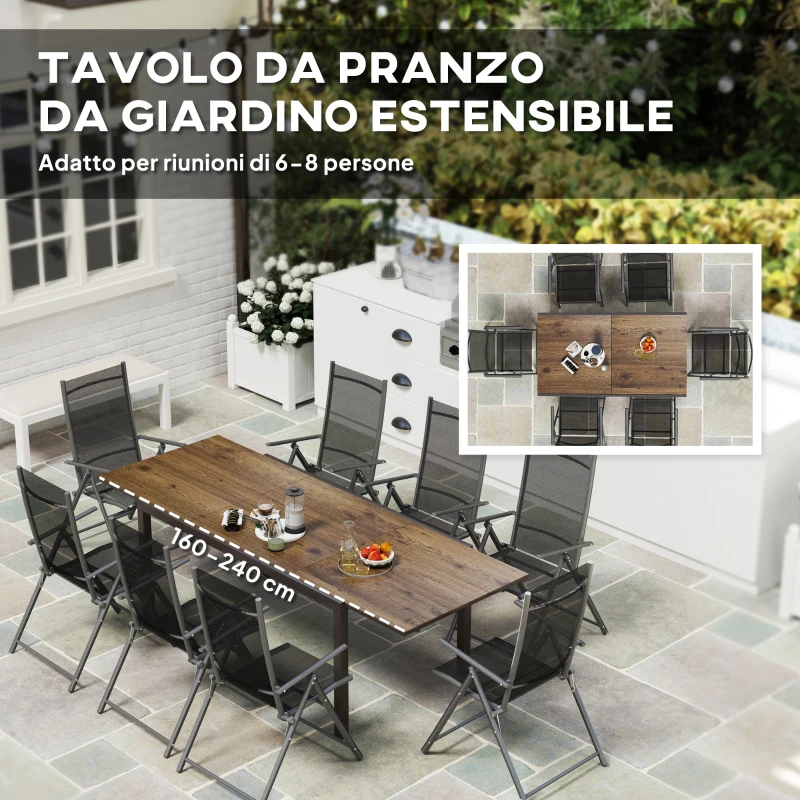 Outsunny Tavolo da Giardino Allungabile da 160-240 cm per 6-8 Persone Rettangolare in Acciaio e Alluminio, Effetto Legno