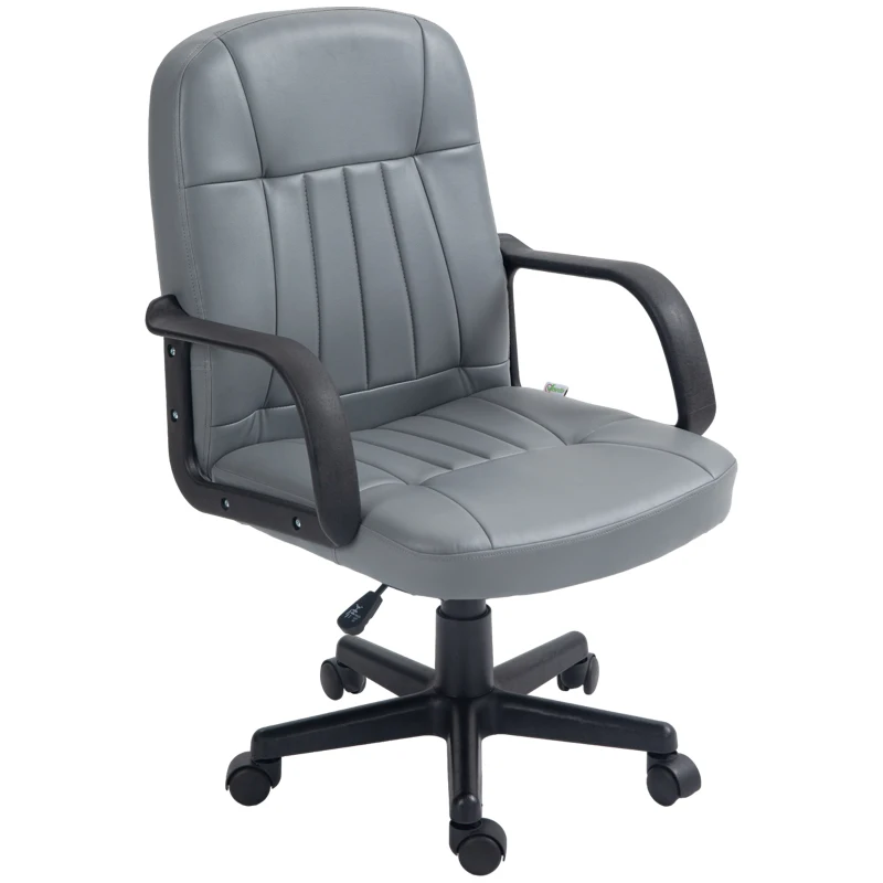 HOMCOM Office Chair, PU Leather Computer Desk Chair with Adjustable Height, Swivel Wheels for Home Office Work Study, Grey