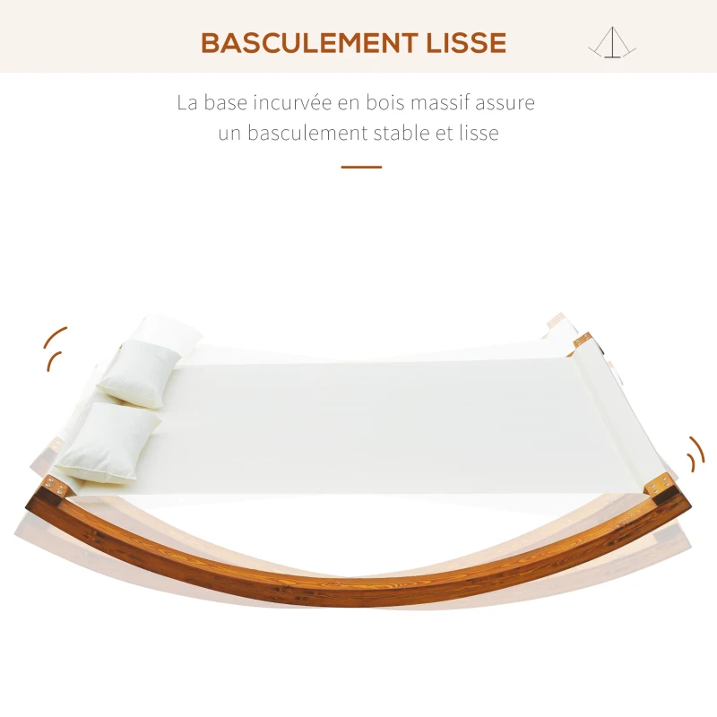 Outsunny Bain de Soleil transat Design à Bascule 2 Places 2 Coussins Inclus Bois mélèze pré-huilé Coton Blanc