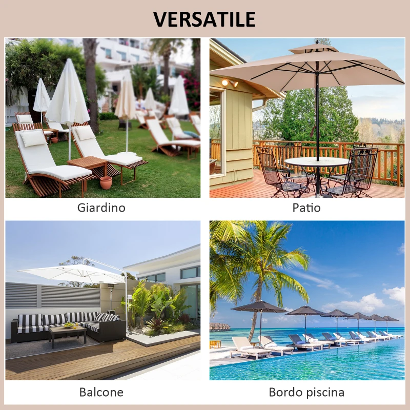 Outsunny Ombrellone da Giardino 3x3 m con Doppio Tetto in Poliestere, Palo e Stecche in Metallo, Beige e Nero