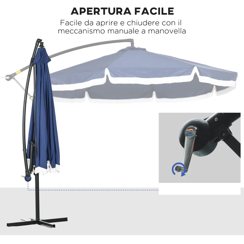 Outsunny Ombrellone Decentrato a 8 Stecche con Base a Croce, in Acciaio e Poliestere, Ø295x260 cm, Blu Scuro