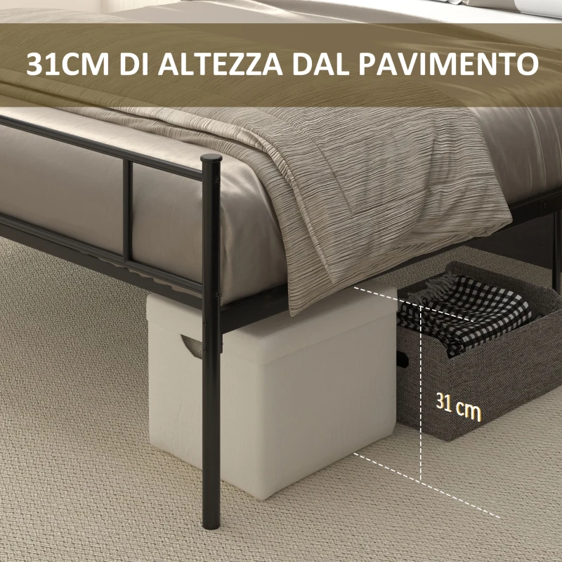 HOMCOM Struttura Letto Matrimoniale in Acciaio con Doghe Integrate, Testiera e Pediera, 160x200cm