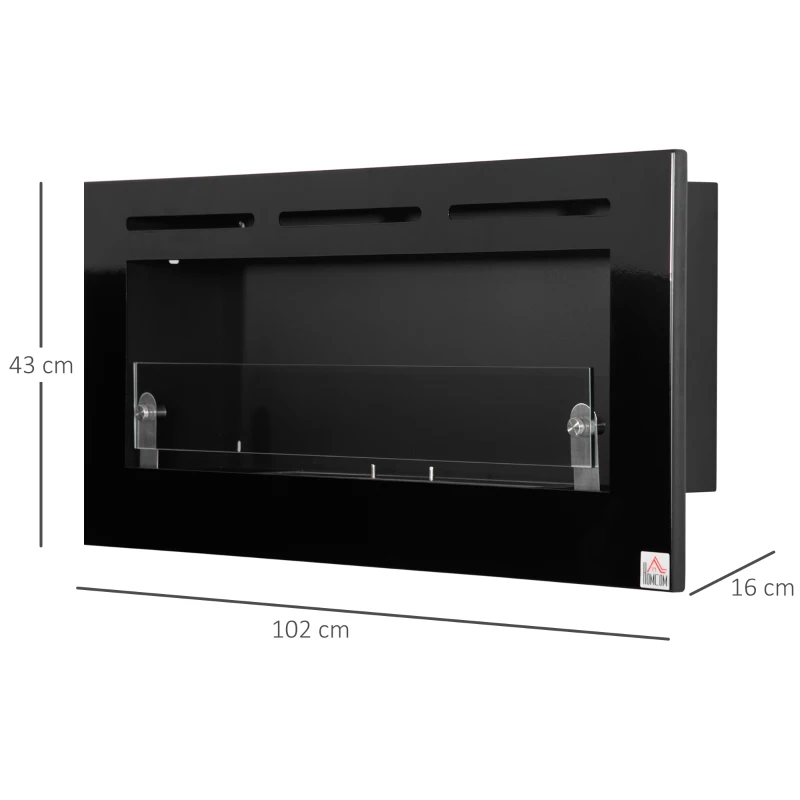 HOMCOM Cheminée bioéthanol Murale encastrable brûleur 2,8 L, environ 3,5 h de durée de combustion dim. 102L x 16l x 43H cm Couverture 25-30 m² Métal