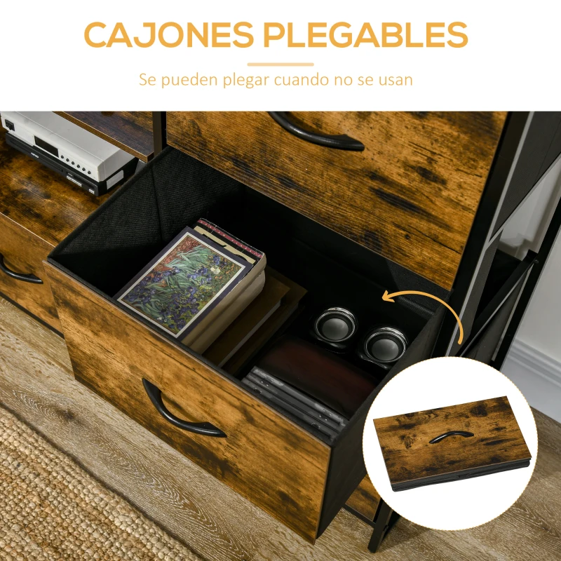 HOMCOM Estantería Librería con 3 Cajones de Tela Plegables para Oficina Estudio Dormitorio 44x40x155 cm Marrón Rústico