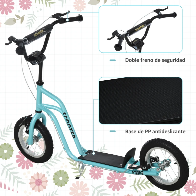 HOMCOM Patinete Infantil de +5 Años con Manillar Ajustable en Altura y Estructura de Acero Carga 100 kg 120x58x75-80 cm Azul