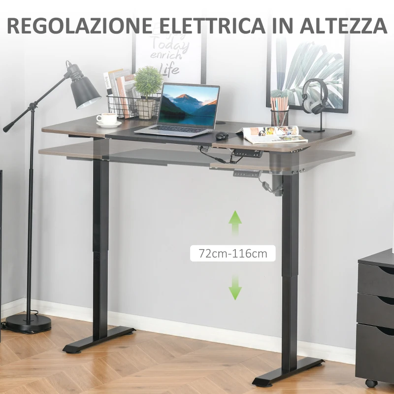 Vinsetto Scrivania Sollevabile a 4 Altezze con Regolazione Elettrica, Sistema Anticollisione, 140x70x72-116cm, Metallo Nero e Teak