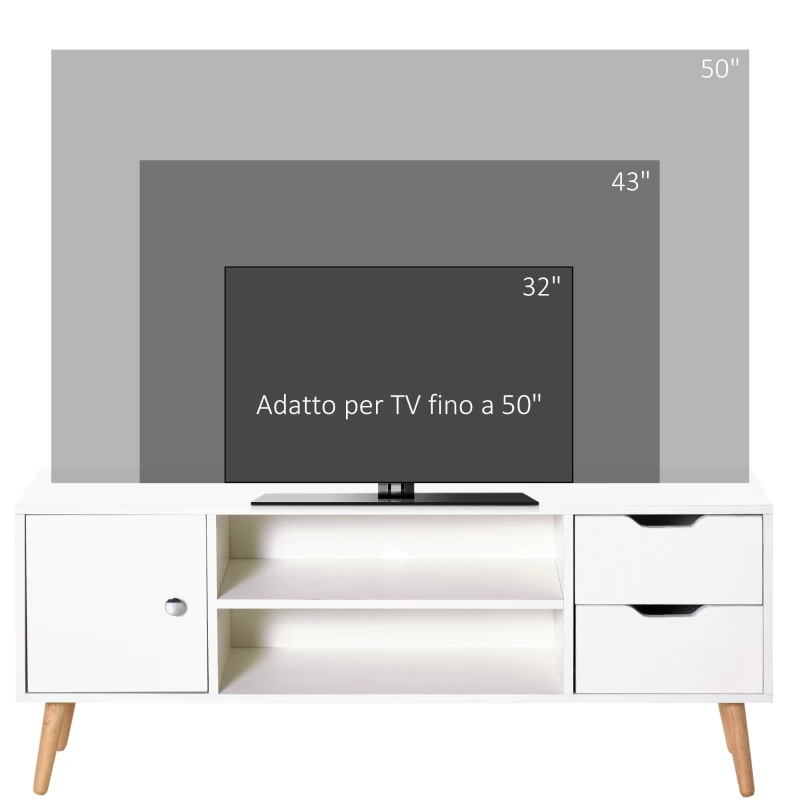 HOMCOM Mobile TV Moderno in Legno Bianco, Mobile Porta TV di Design per TV Max. 50" 120x28x44cm