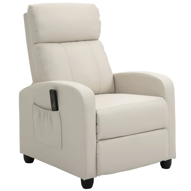 HOMCOM Sillón de Masaje Reclinable con Mando a Distancia Bolsillo Lateral y Temporizador Tapizado en PU 68x88x98 cm Crema