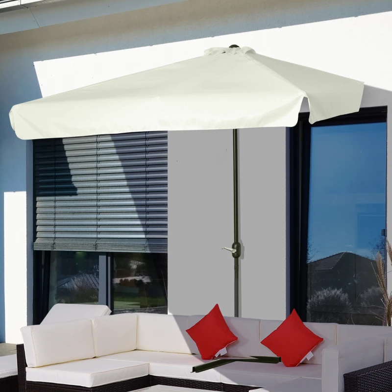 Outsunny 2.3m Half Parasol Semi Round Umbrella Patio Metal Frame Crank Handle for Balcony-- NO BASE INCLUDED, Off-White