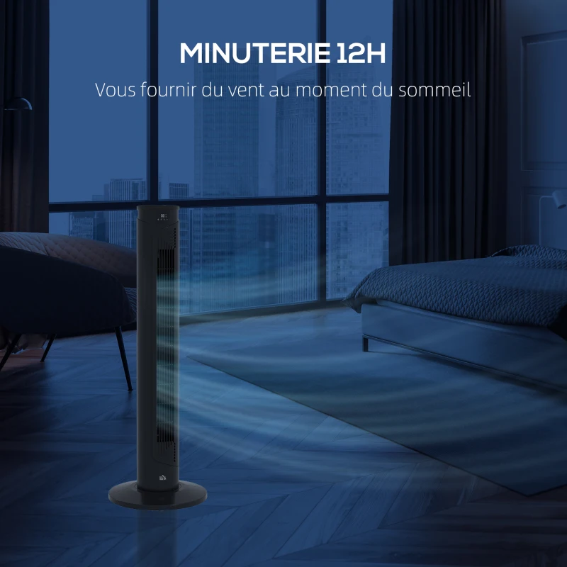 HOMCOM Ventilateur colonne télécommande minuterie 12 heures mode veille 3 vitesses ventilateur tour oscillant 70 ° noir