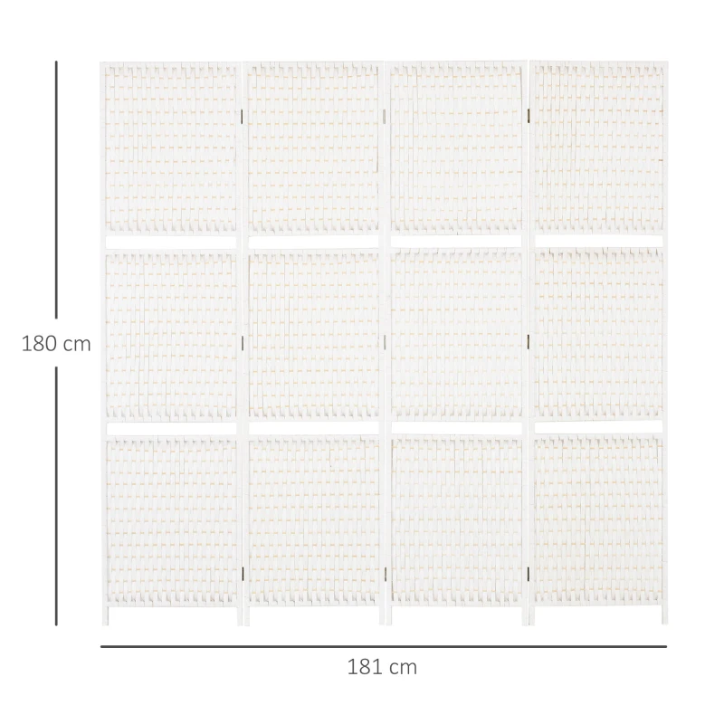 HOMCOM Séparateur de pièces 4 panneaux 2 étagères pliables blanc paille