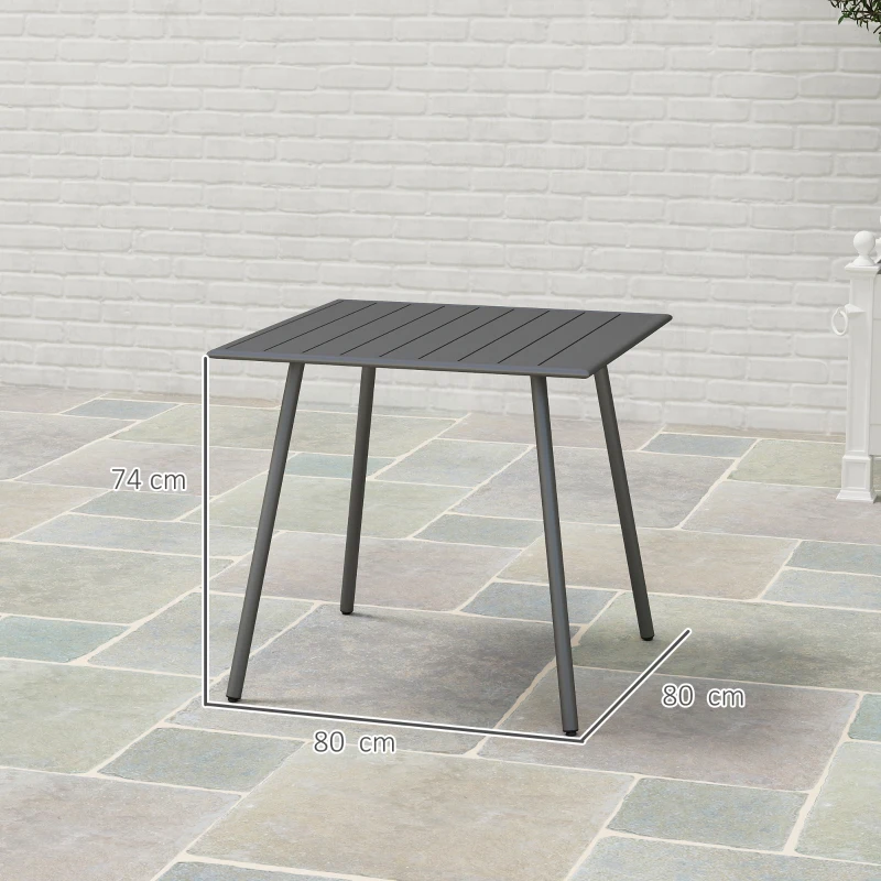 Outsunny Square Garden Table with Slat Top, Steel Frame, Outdoor Table for 4 Person, 80 x 80 x 74 cm, Grey
