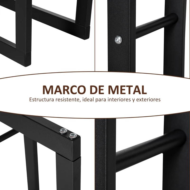 HOMCOM Soporte para Leña de Metal Estante de Leña Leñero de Exterior para Interior y Exterior Carga 100 kg 60x25x150 cm Negro