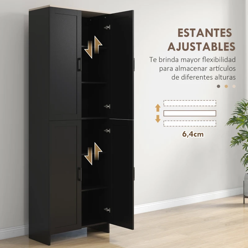 HOMCOM Alacena de Cocina Armario de Almacenaje Multifuncional con 4 Puertas y Estantes Ajustables 60x30x170,5 cm Negro