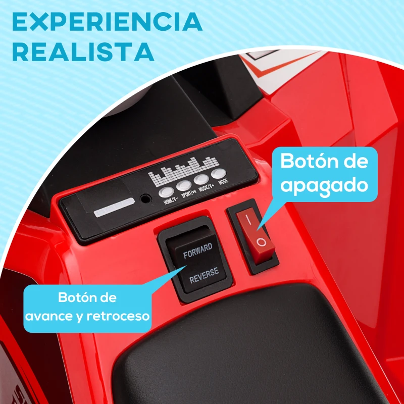 HOMCOM Quad Eléctrico para Niños con Remolque Coche Eléctrico Cuatrimoto para Niños de 18-36 Meses 106x41,5x48,5 cm Rojo