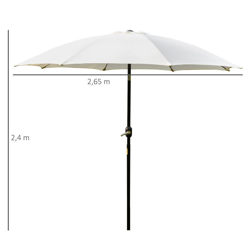 Outsunny Parasol de jardin Parasol droit Parasol inclinable aluminium fibre de verre polyester diamètre 2,65 m coloris crème